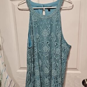 torrid Teal Lace High-Neck Tank Top